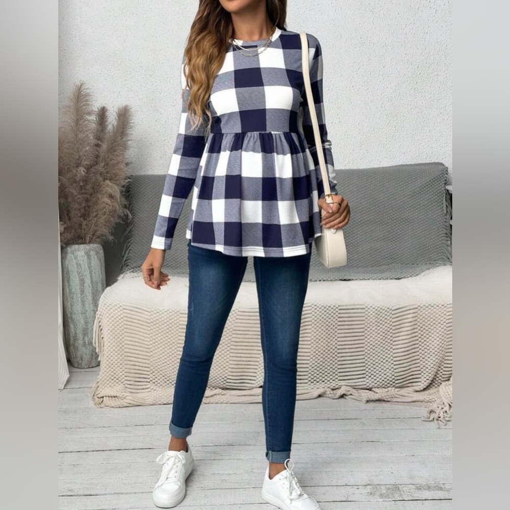 SHEIN Maternity Peplum Plaid Top